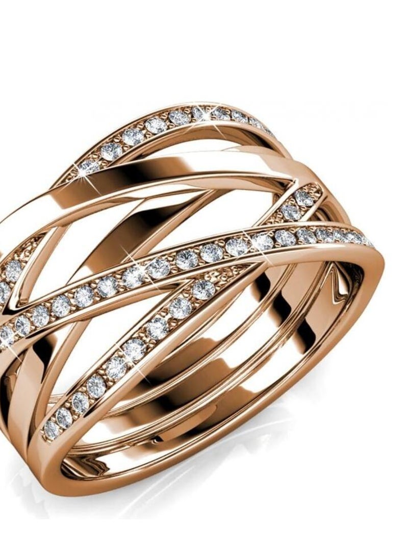 Bague Criss Cross - Or Rosé et Cristal Transparent - Kiabi