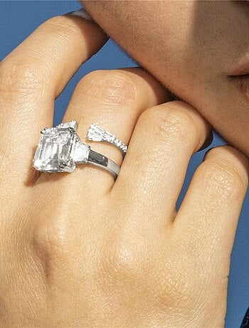 Bague en argent 925 avec zircone brillante rhodiée - Khaoya