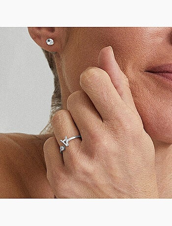 Bague en argent sterling 925 avec finition brillante en zircone Rhodium - lettre alphabet A