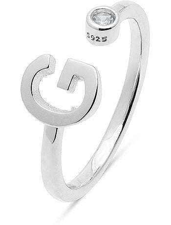 Bague en argent sterling 925 avec finition brillante en zircone Rhodium - lettre de l’alphabet G