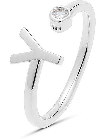 Bague en argent sterling 925 avec finition brillante en zircone Rhodium - lettre Y de l’alphabet