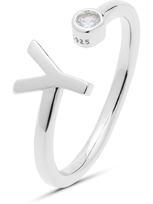 Bague en argent sterling 925 avec finition brillante en zircone Rhodium - lettre Y de l’alphabet - Kiabi