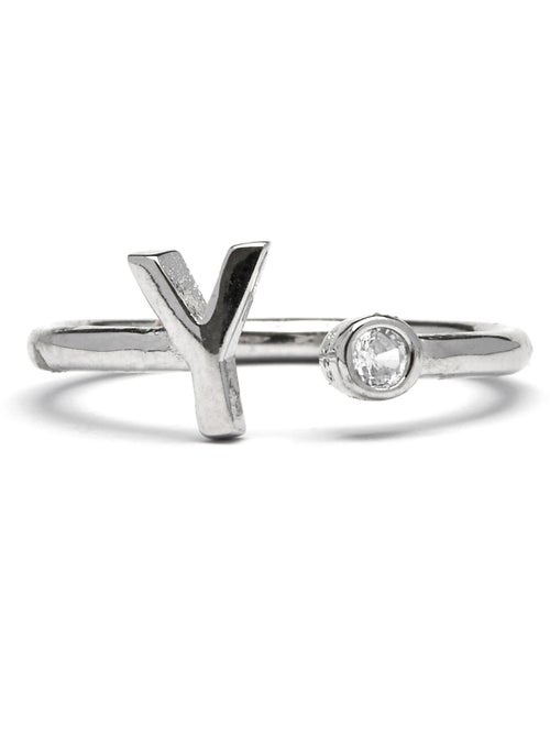 Bague en argent sterling 925 avec finition brillante en zircone Rhodium - lettre Y de l’alphabet - Kiabi