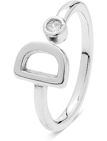 Bague en argent sterling 925 avec finition en zircone Rhodium brillant - lettre D de l’alphabet