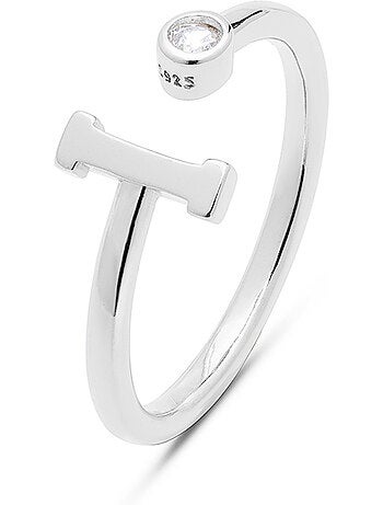 Bague en argent sterling 925 avec finition en zircone rhodium brillant - lettre de l’alphabet I