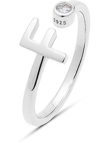Bague en argent sterling 925 avec finition en zircone rhodium brillant - lettre F de l’alphabet
