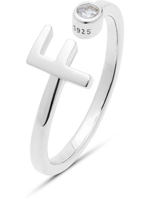 Bague en argent sterling 925 avec finition en zircone rhodium brillant - lettre F de l’alphabet - Kiabi