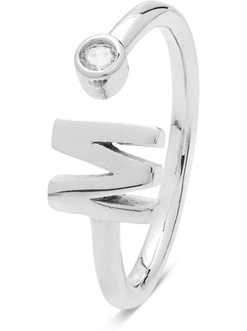Bague en argent sterling 925 avec finition en zircone rhodium brillant - lettre M de l’alphabet - Kiabi