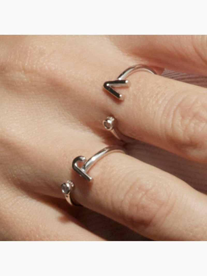 Bague en argent sterling 925 avec finition étincelante en zircone Rhodium - lettre V de l’alphabet Argenté - Kiabi