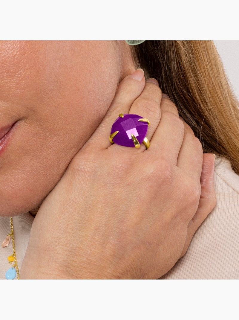 Bague en argent sterling 925 et quartz hydrothermal améthyste, finition or jaune 18 carats - Timbur Violet - Kiabi