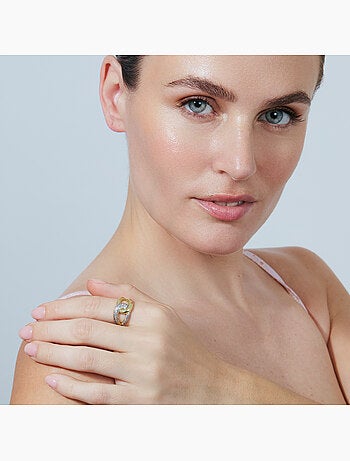 Bague en métal brillant et alliage de zircone Luxenter finie en or jaune 18 carats - Denan