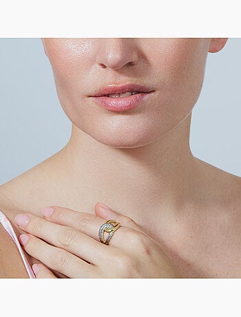 Bague en métal brillant et alliage de zircone Luxenter finie en or jaune 18 carats - Denan