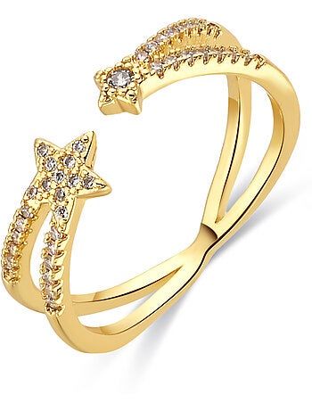 Bague en métal brillant et alliage de zircone Luxenter finie en or jaune 18 carats - Helmsu