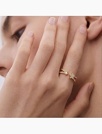 Bague en métal brillant et alliage de zircone Luxenter finie en or jaune 18 carats - Helmsu