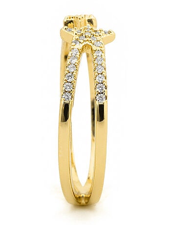 Bague en métal brillant et alliage de zircone Luxenter finie en or jaune 18 carats - Helmsu