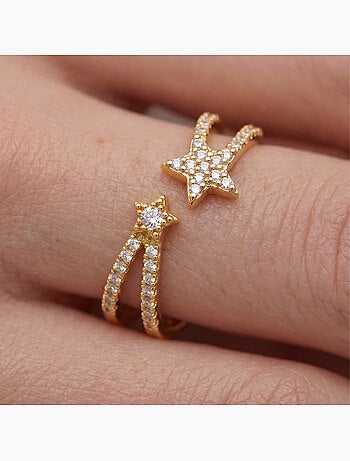 Bague en métal brillant et alliage de zircone Luxenter finie en or jaune 18 carats - Helmsu