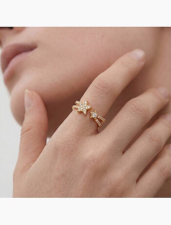 Bague en métal brillant et alliage de zircone Luxenter finie en or jaune 18 carats - Helmsu