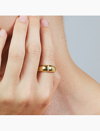 Bague en métal brillant Luxenter et alliage de zircone fini en or jaune 18 carats - Dushli