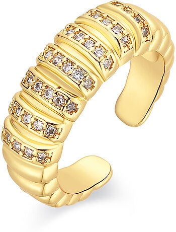 Bague en métal brillant Luxenter et alliage de zircone finie en or jaune 18 carats - Bakla