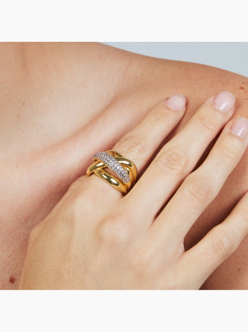 Bague en métal brillant Luxenter et alliage de zircone finie en or jaune 18 carats - Prukah - Kiabi