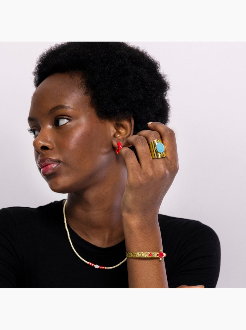 Bague en turquoise Luxenter et plaqué or 18k - Kumora Taille réglable Bleu - Kiabi