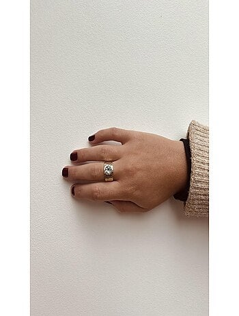 Bague jonc en argent et topaze bleue facettée