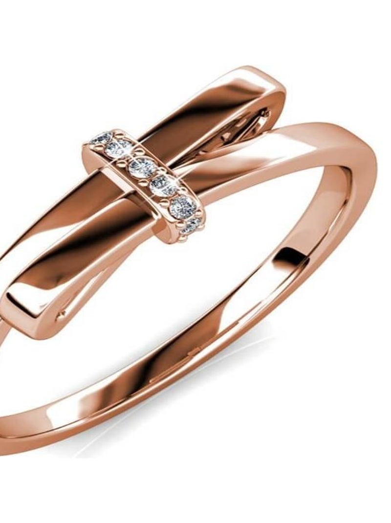 Bague Luminous Bow - Or Rosé et Cristal Transparent - Kiabi