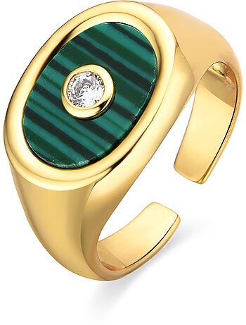 Bague Luxenter avec malachite et plaqué or 18k - Staxo Taille réglable