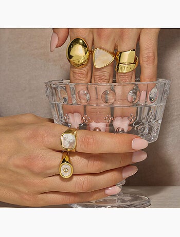 Bague Luxenter avec nacre blanche et plaqué or 18k - Misau Taille réglable