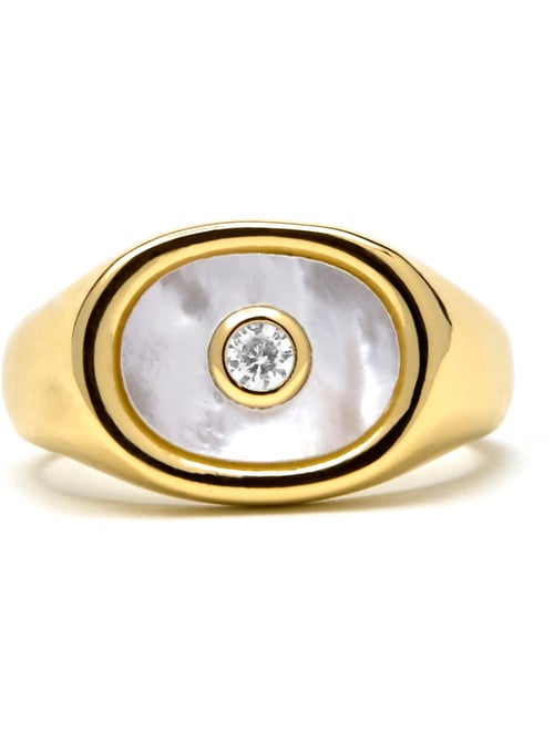 Bague Luxenter avec nacre blanche et plaqué or 18k - Staxo Taille réglable - Kiabi