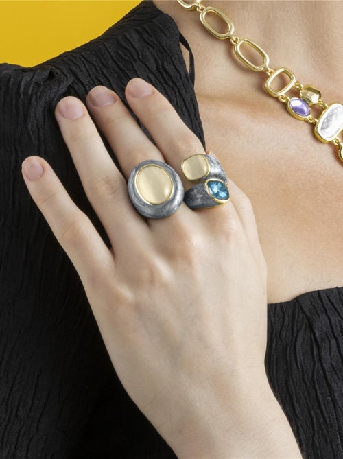 Bague Luxenter avec œil de chat en finition or 18k - Lyme - Kiabi