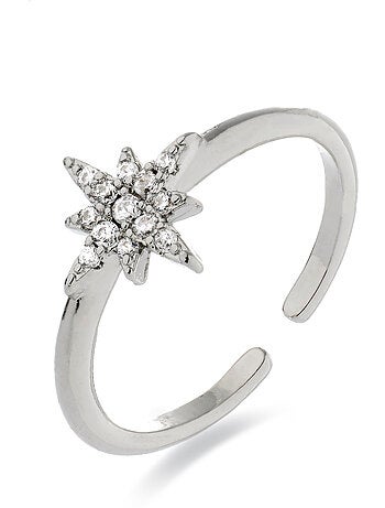 Bague Luxenter avec zircon brillant rhodié - Kimsel Taille réglable