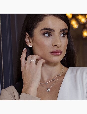 Bague Luxenter avec zircon brillant rhodié - Kimsel Taille réglable