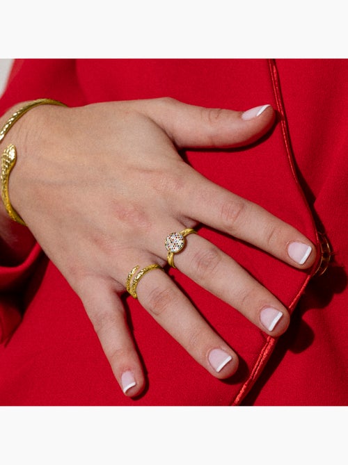 Bague Luxenter avec zircon multicolore et plaqué or 18k - Cuix Taille réglable - Kiabi