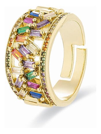Bague Luxenter avec zircon multicolore et plaqué or 18k - Fabeu Taille réglable