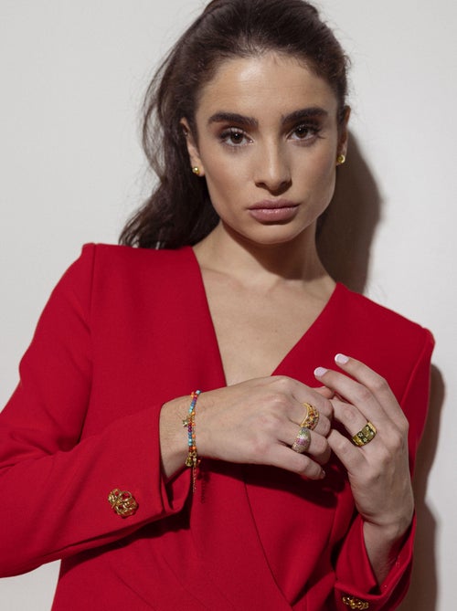 Bague Luxenter avec zircon multicolore et plaqué or 18k - Fabeu Taille réglable - Kiabi