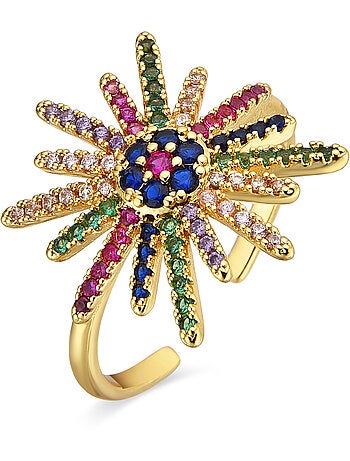 Bague Luxenter avec zircon multicolore finition or 18k - Daob Taille réglable