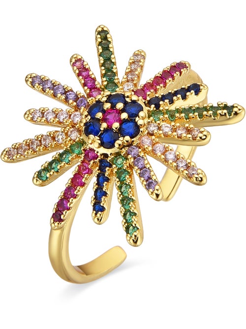 Bague Luxenter avec zircon multicolore finition or 18k - Daob Taille réglable - Kiabi