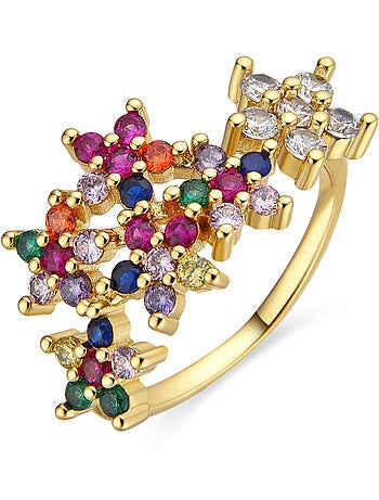 Bague Luxenter avec zircon multicolore finition or 18k - Qianvi Taille réglable