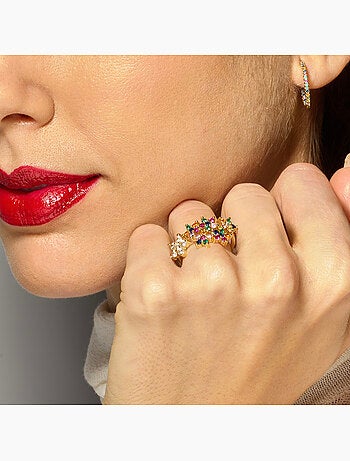 Bague Luxenter avec zircon multicolore finition or 18k - Qianvi Taille réglable