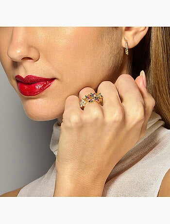 Bague Luxenter avec zircon multicolore finition or 18k - Qianvi Taille réglable