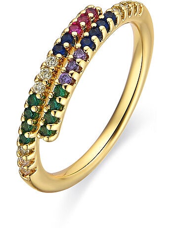 Bague Luxenter avec zircon multicolore finition or 18k - Tazel Taille réglable