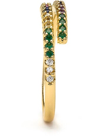 Bague Luxenter avec zircon multicolore finition or 18k - Tazel Taille réglable