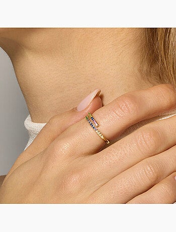 Bague Luxenter avec zircon multicolore finition or 18k - Tazel Taille réglable