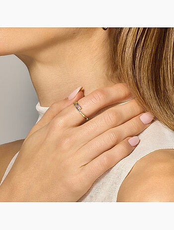 Bague Luxenter avec zircon multicolore finition or 18k - Tazel Taille réglable