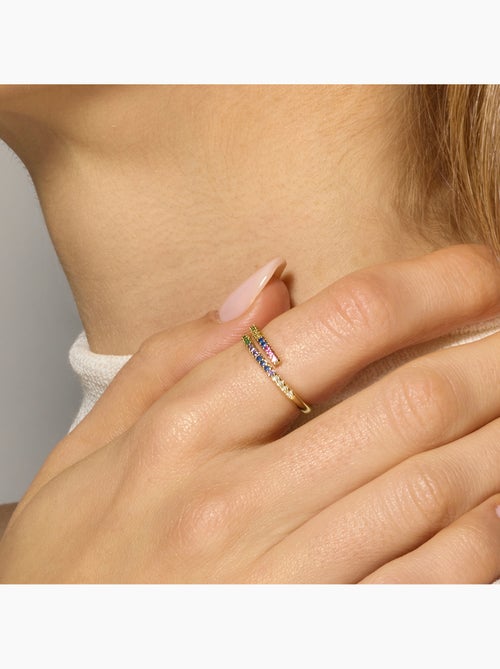 Bague Luxenter avec zircon multicolore finition or 18k - Tazel Taille réglable - Kiabi