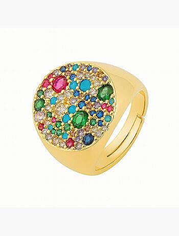 Bague Luxenter avec zircone multicolore, finition or jaune 18 carats - Lidat