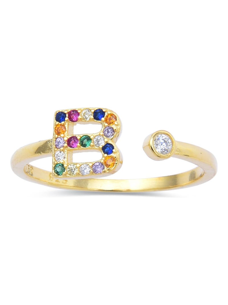 Bague Luxenter B en argent 925 et zircon multicolore en or jaune 18 carats Multicolore - Kiabi