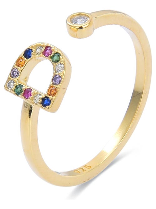 Bague Luxenter D en argent 925 et zircon multicolore en or jaune 18 carats - Kiabi