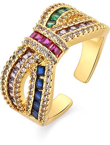 Bague Luxenter en alliage métallique et zircone multicolore finie en or jaune 18 carats - Alnis